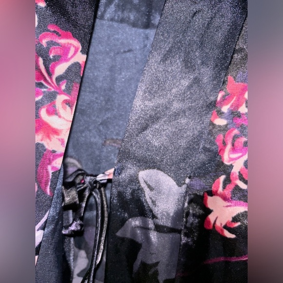 Lilac & London Floral Satin Robe Lace Trim Kimono Style Lounge Women M Sleepwear - Picture 5 of 10